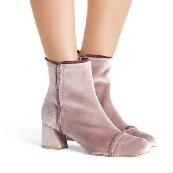 STUART WEITZMAN Pink On The Fringe Ankle Velvet Boots - Picture 1 of 13
